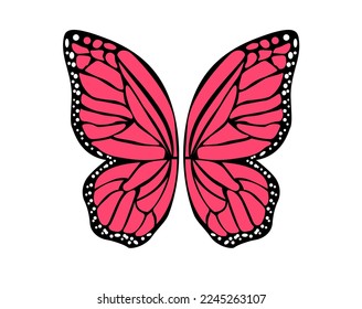 Hermosas alas de mariposa rosada rojiza para decoración de paredes aisladas en fondo blanco - ilustración vectorial 