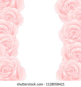 Beautiful Pink Rose Border - Rosa isolated on White Background. Valentine Day. Vector Illustration.