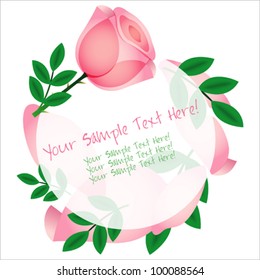 Beautiful pink rose card, vector.