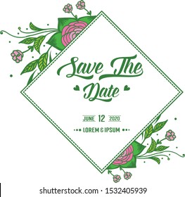 Beautiful pink rose flower frame, for various card save the date. Vector