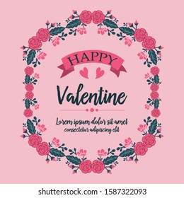 Beautiful pink rose flower frame for valentines day greeting card template. Vector