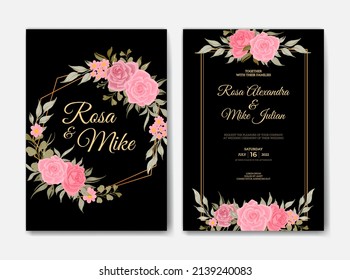 beautiful pink rose flower warecolor wedding invitation template