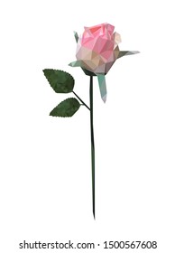 Beautiful  pink rose with green leaves low polygonal design