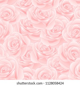 Beautiful Pink Rose - Rosa Seamless Background. Valentine Day. Vector Illustration.