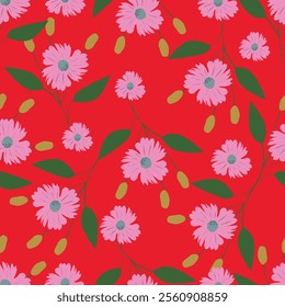 Beautiful pink rose with small flowers seamless pattern for fabric textile wallpaper wrap paper.