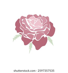 Beautiful Pink Rose Stencil Vector Icon