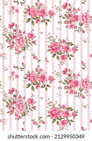 Beautiful Pink rose stripe seamless pattern with eps vector file for dress and high fashion silhouette  