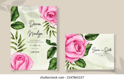 Beautiful pink rose wedding invitation card