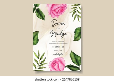 Beautiful pink rose wedding invitation card