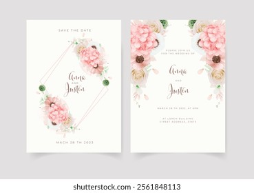 Beautiful pink rose and white daisy wedding invitation. Illustrator and designer. Wedding Invites, save the date, Birthday Invites, Video Invites, E-Cards.