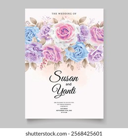 Beautiful Pink Roses Floral Wedding Card. Illustrator and designer. Wedding Invites, save the date, Birthday Invites, Video Invites, E-Cards.