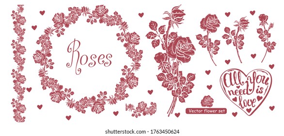 Beautiful pink roses for your design 
Artbrush, wreath, roses element  and composition 