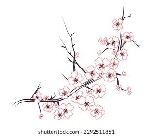 Beautiful pink sakura background. Vector flat illustration