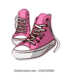 Beautiful pink shoes. Vector illustration, hand-drawn sketch. Youth shoes for sports