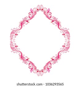 Beautiful pink square vector floral frame or border isolated on white