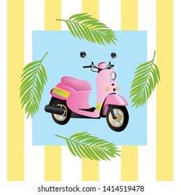 beautiful pink summer moped vector icon