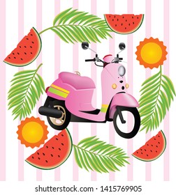 beautiful pink summer moped vector icon