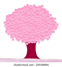 Beautiful pink tree isolated on white background.Vector illustration 