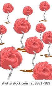 Hermoso patrón de árboles de trufa rosa sobre fondo blanco 