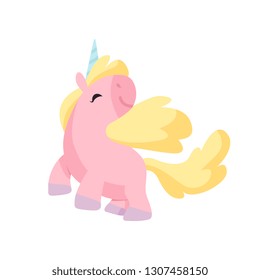 Beautiful Pink Unicorn, Cute Magic Fantasy Animal Vector Illustration
