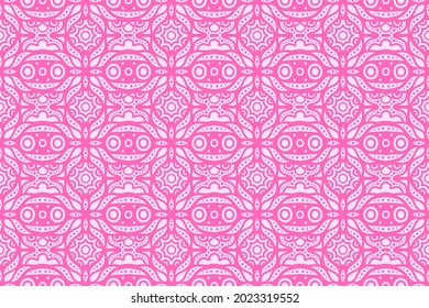 Beautiful pink vector background with abstract eastern seamless pattern