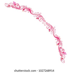 Beautiful pink vector floral frame or border isolated on white