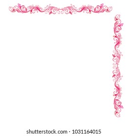 Beautiful pink vector floral frame or border isolated on white