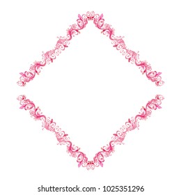 Beautiful pink vector square floral frame or border isolated on white