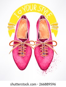 beautiful pink watercolor shoes. hand-drawn illustration