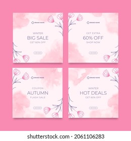 Beautiful pink watercolor social media template