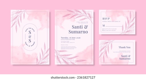 Beautiful pink watercolor wedding invitation template