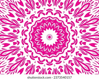 Beautiful pink and white gradient flowers line art caleidoscope background 