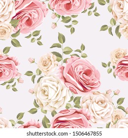 beautiful pink  and white roses seamless pattern
