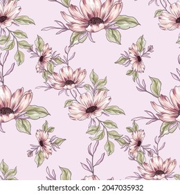 Schöne rosafarbene Blumen Muster für Tapete, Verpackung, Scrapebook Design, Stoff und Textil. 