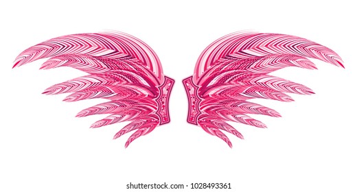 Beautiful Pink Wings with Feathers. Carnival Costume. Wings with Feathers for Masquerade, Carnival, Celebration, Costume, Card, Invitations. Suit for the Holiday. Gentle Angel Wings.