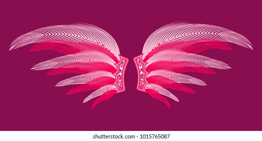 Beautiful Pink Wings with Pins. Carnival Costume. Wings with Feathers for Masquerade, Carnival, Celebration, Costume, Card, Invitations. Suit for the Holiday. Gentle Angel Wings.