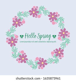Beautiful pink wreath frame, for happy spring greeting card template design. Vector