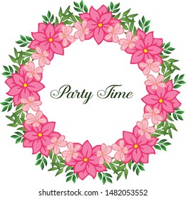 Beautiful pink wreath frame, for party time letter banner. Vector