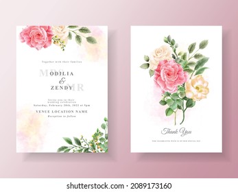 Beautiful pink and yellow flowers wedding invitation card