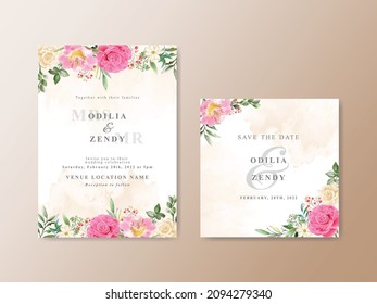 Beautiful pink and yellow flowers wedding invitation card