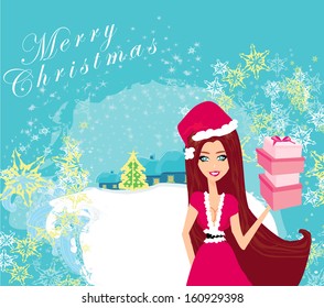 beautiful pin-up girl in Christmas inspired costume card