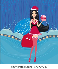 beautiful pin-up girl in Christmas inspired costume card 