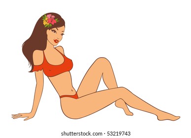 Beautiful pin-up girl in retro style. Vector illustration