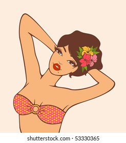 Beautiful pin-up girl in retro style. Vector illustration