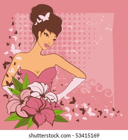 Beautiful pin-up girl in retro style. Vector illustration