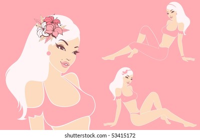 Beautiful pin-up girl in retro style. Vector illustration