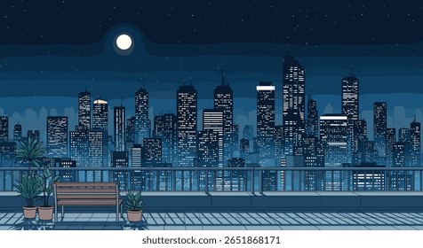 Uma bela vista em pixel da paisagem urbana sob o céu à luz da lua