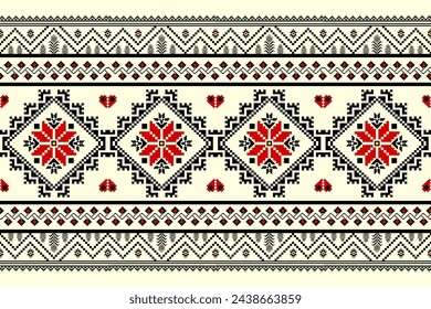 Schöne Pixel-Muster traditionellen Folk-Stil, geometrische ethnische nahtlose Muster Vektor-Illustration. Design für Kreuzstich, Teppich, Tapete, Kleidung, Textilgewebe, Verpackung, Batik, Stickerei