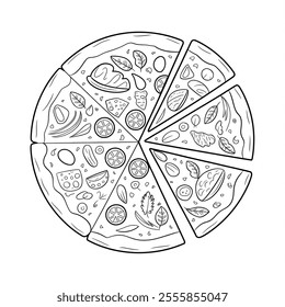 Beautiful pizza cutting, coloring page