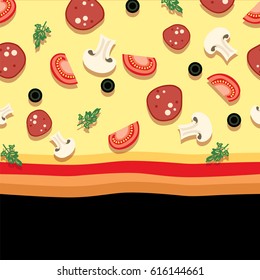 Beautiful pizza painted in a flat style. Tasty food. Vector illustration. Italy.